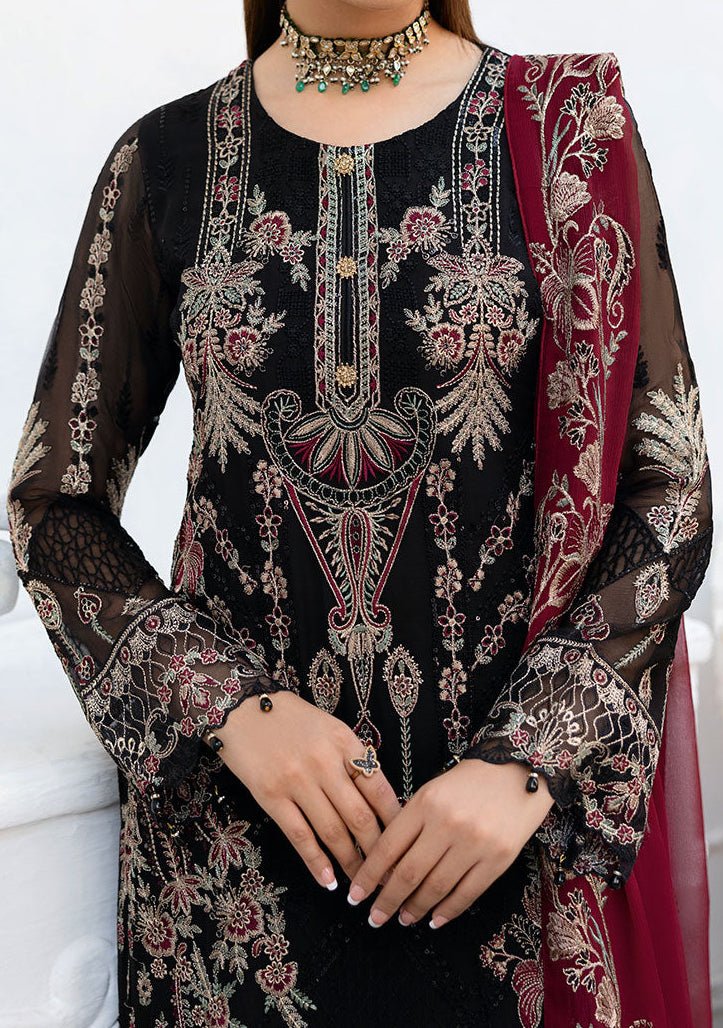 Ramsha Chevron Pakistani Embroidered Chiffon Dress - db28359