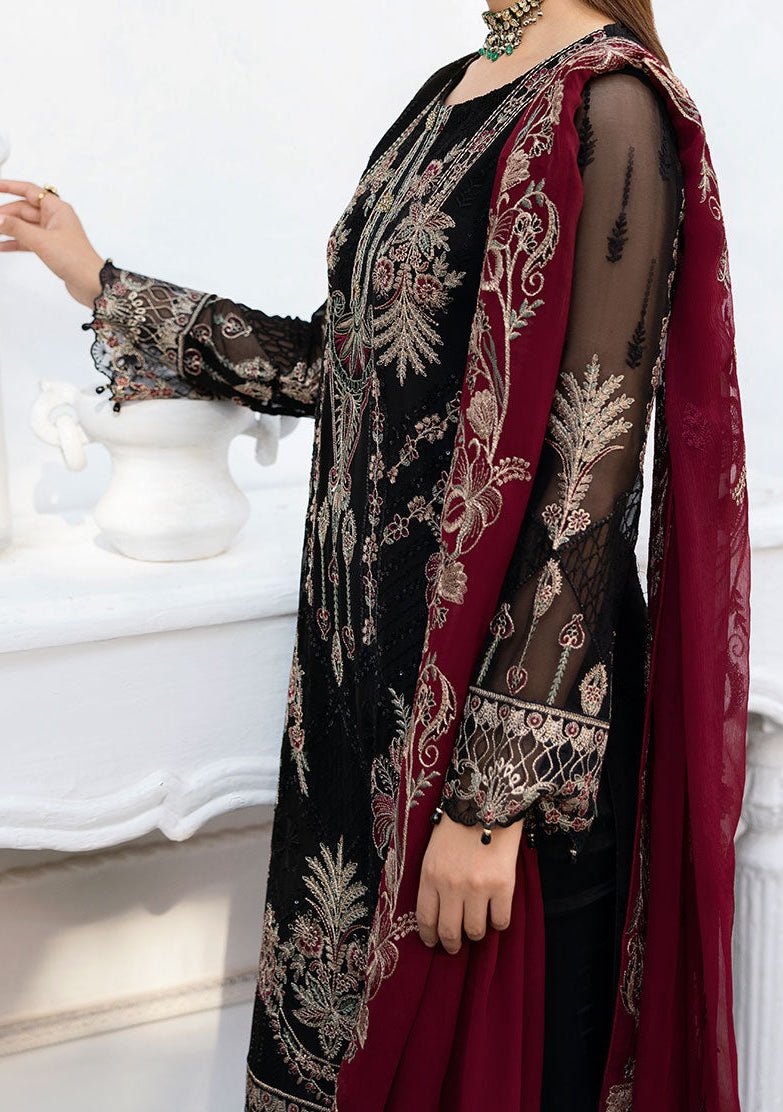 Ramsha Chevron Pakistani Embroidered Chiffon Dress - db28359