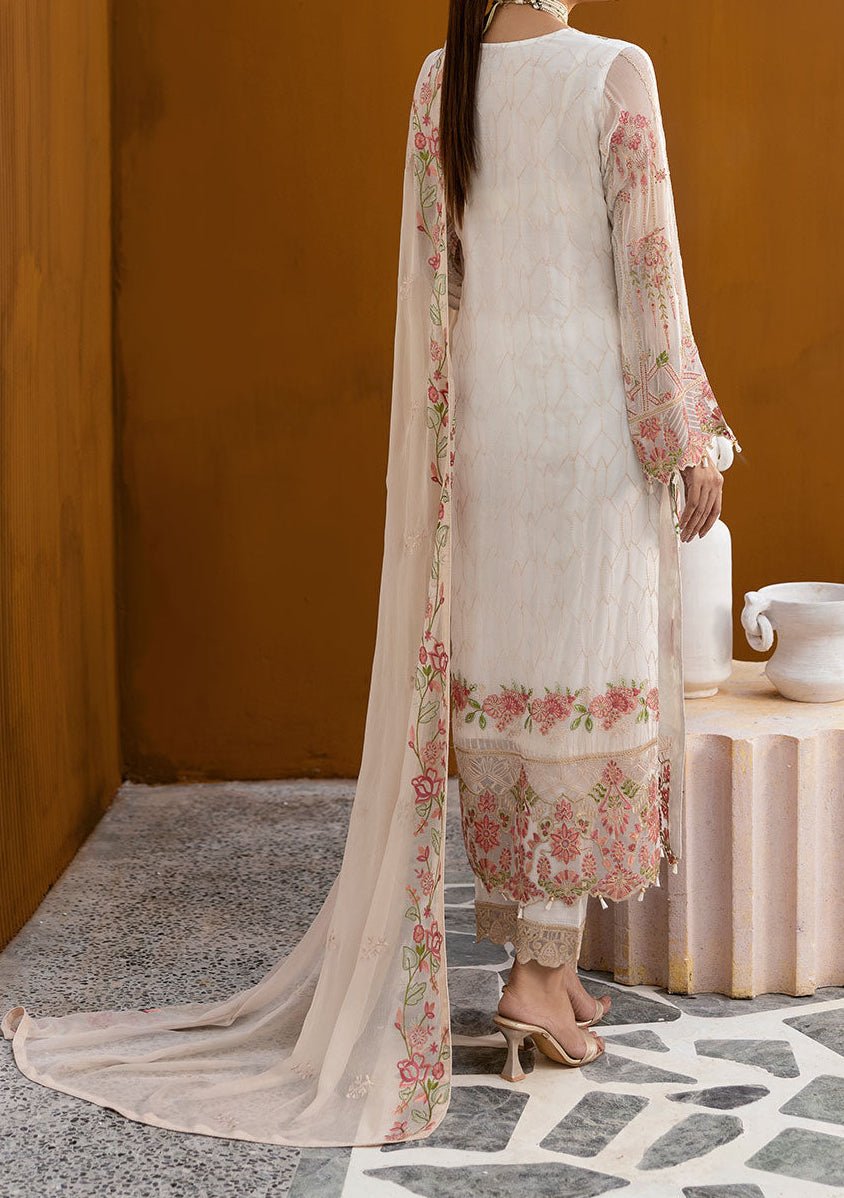 Ramsha Chevron Pakistani Embroidered Chiffon Dress - db28362