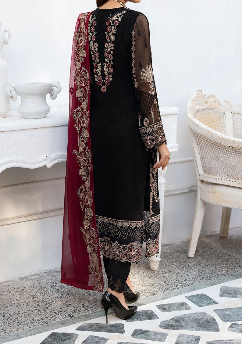 Ramsha Chevron Pakistani Embroidered Chiffon Dress - db28359