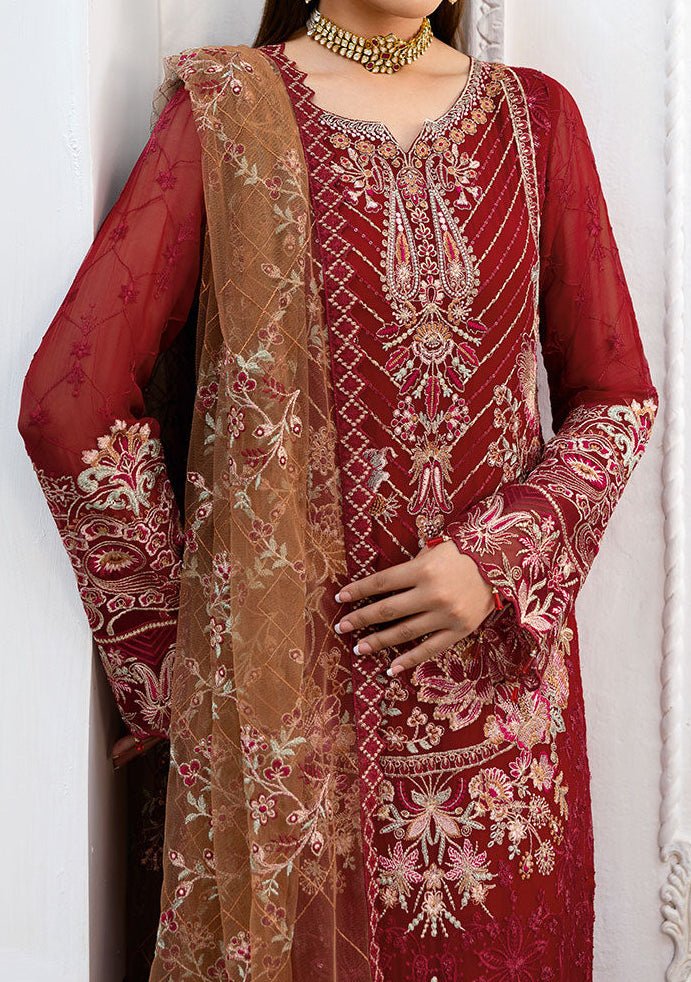 Ramsha Chevron Pakistani Embroidered Chiffon Dress - db28361