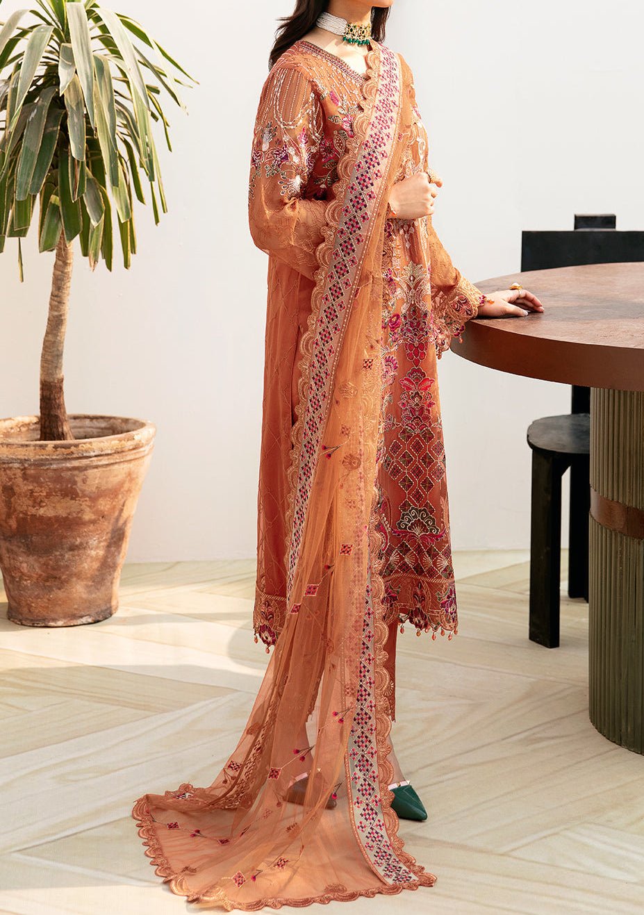 Ramsha Chevron Pakistani Luxury Chiffon Dress