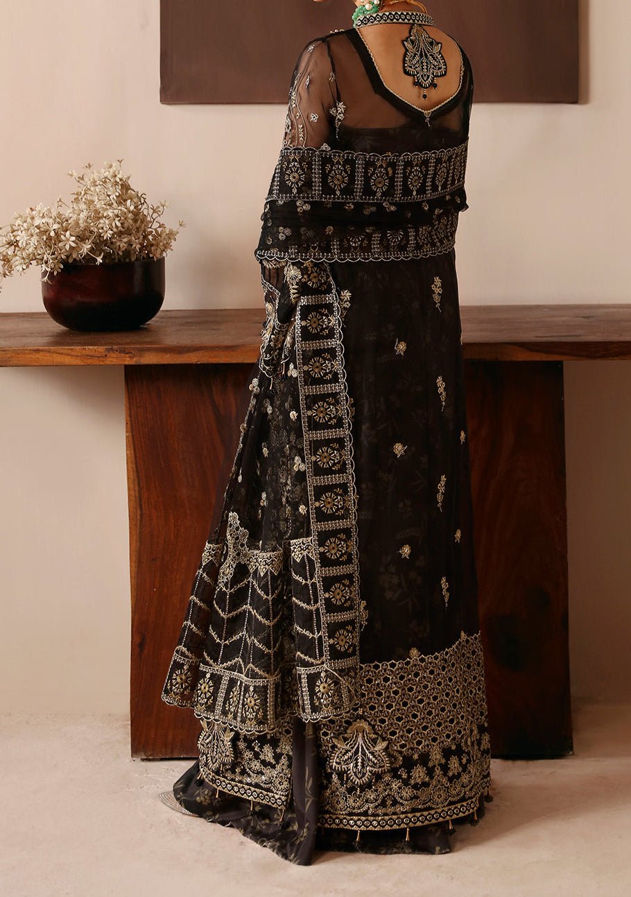 black organza dress pakistani Jet Black Organza Heavy Embroidered Straight Cut Luxe Formal Wear