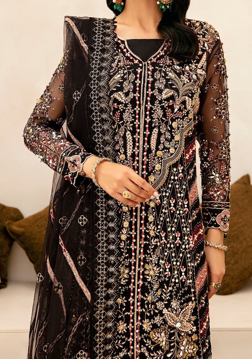 black organza dress pakistani Velvra  Formal Organza Dress Set with Hand Embroidery & Pouch