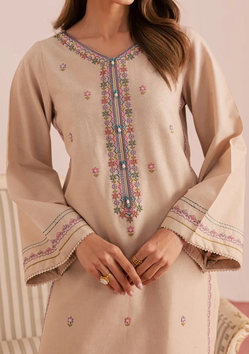 design dress lawn 2 Pieces Ready Made Embroidered Dress-db31708 V neckline Ribbed Turtleneck Sweater Dress conscious woman Color:Brown Floral