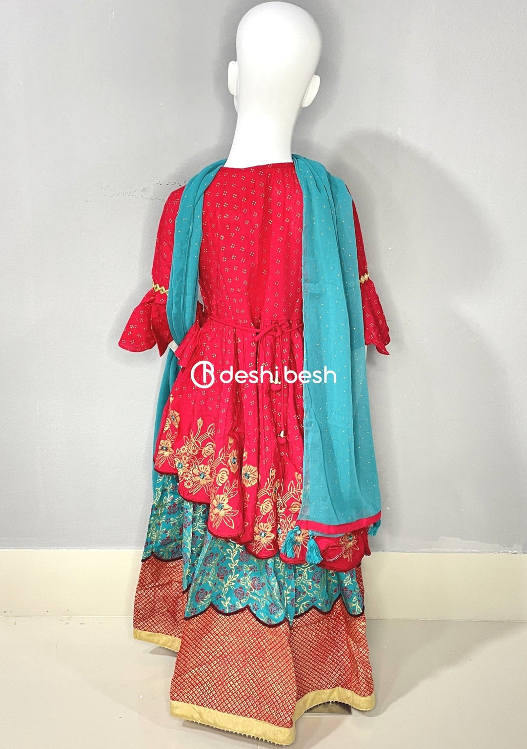 Aarong Printed Embroidered Linen Ghagra Choli db18832