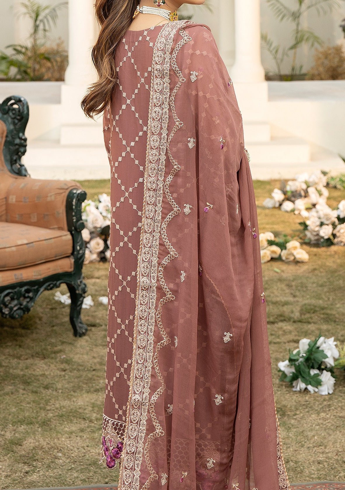 Adan's Libas Brandy Rose Luxury Pakistani Chiffon Dress - db21175