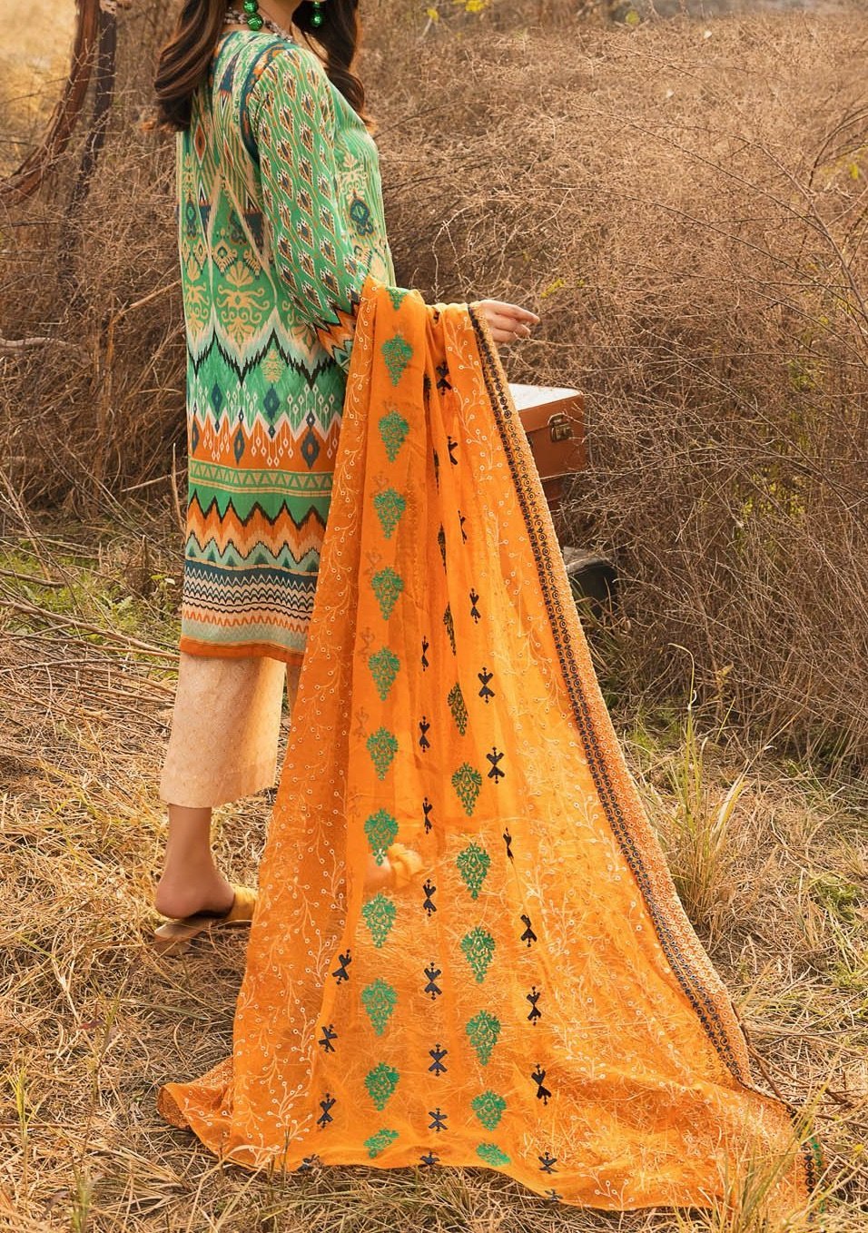 white christmas dresses Aneela's Embroidered & Digital Print Swiss Lawn 3 Piece Dress main image 0