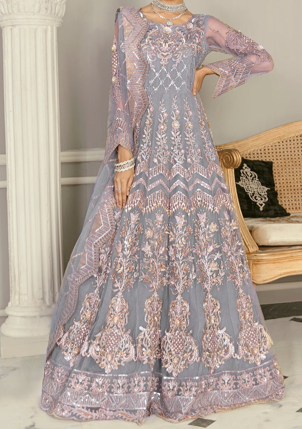 Akbar Aslam Wisteria Pakistani Net Anarkali - db25061