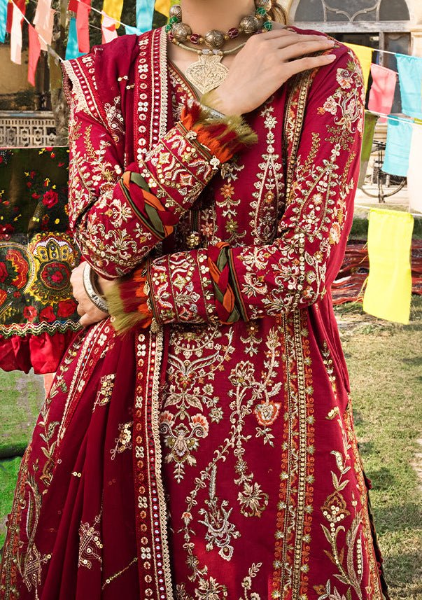 asim jofa red dress AJJJ-08 EMBROIDERED CHIFFON 3 PCS