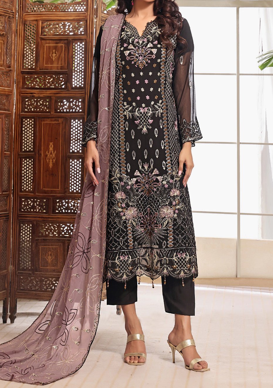 Bin Hameed Aleena Heavy Embroidered Chiffon Dress - db25133