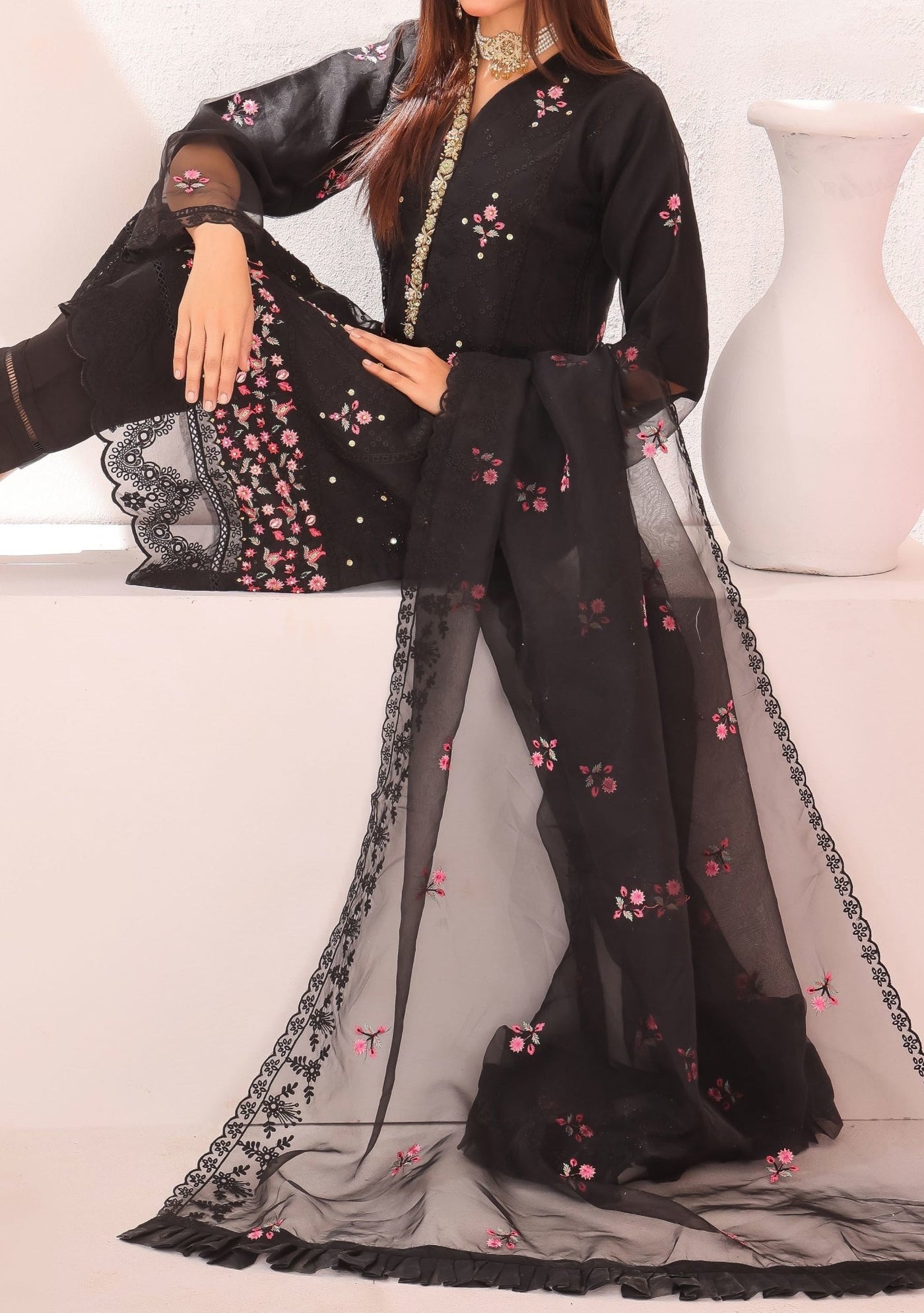 Bin Hameed Gul E Lala Heavy Embroidered Organza Dress - db25671