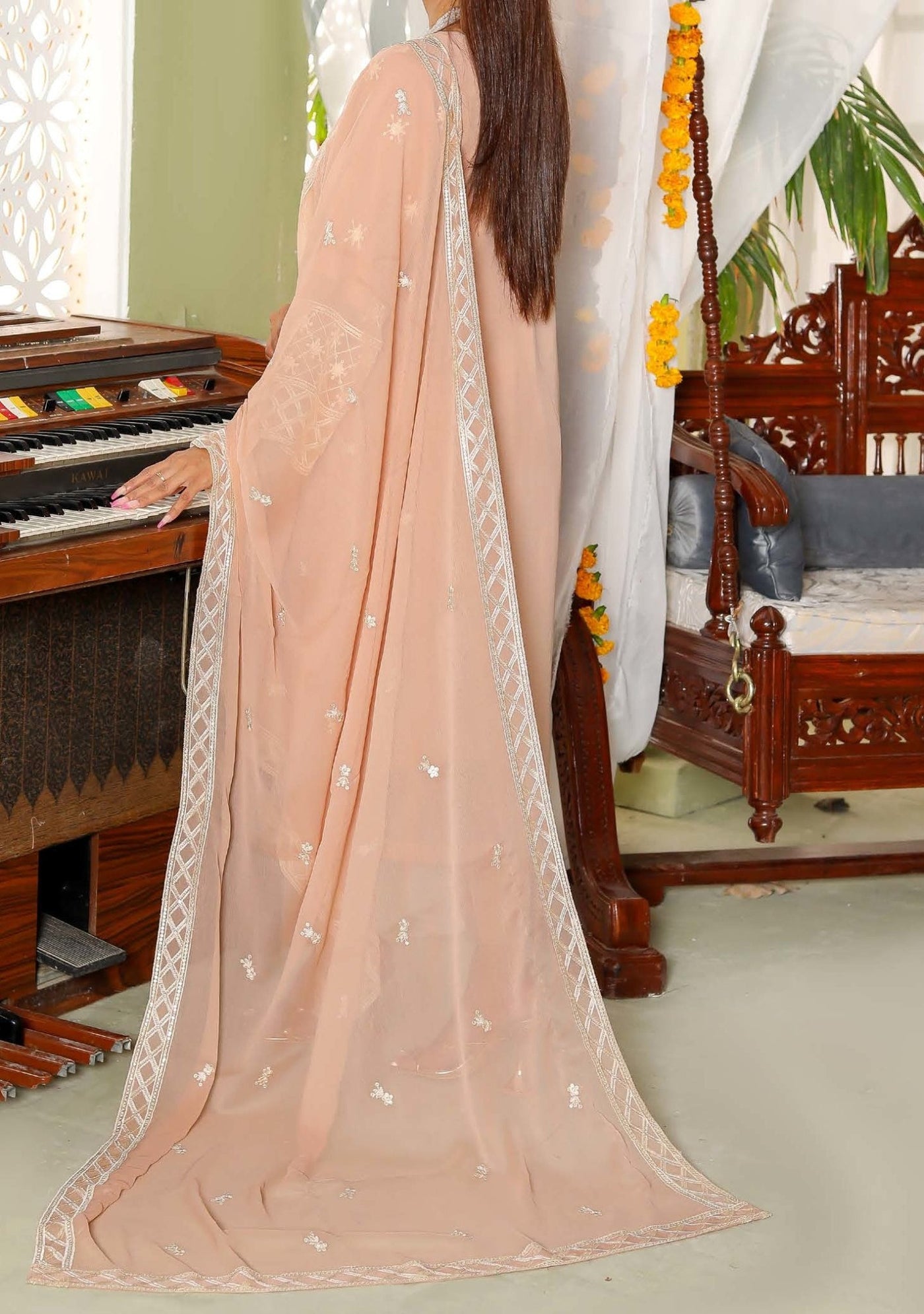 Bin Hameed Ready Made Heavy Embroidered Chiffon Dress - db24602