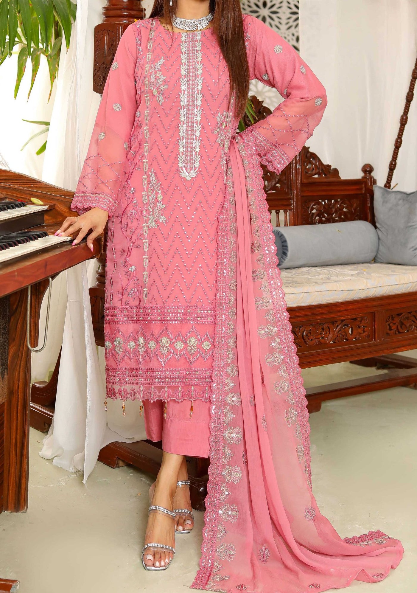 Bin Hameed Ready Made Heavy Embroidered Chiffon Dress - db24606