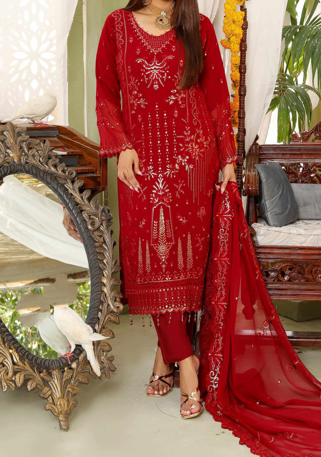 white christmas dresses Gulwarun Formal Ready to Wear Chiffon Dress 09 – The Zaibai main image 1