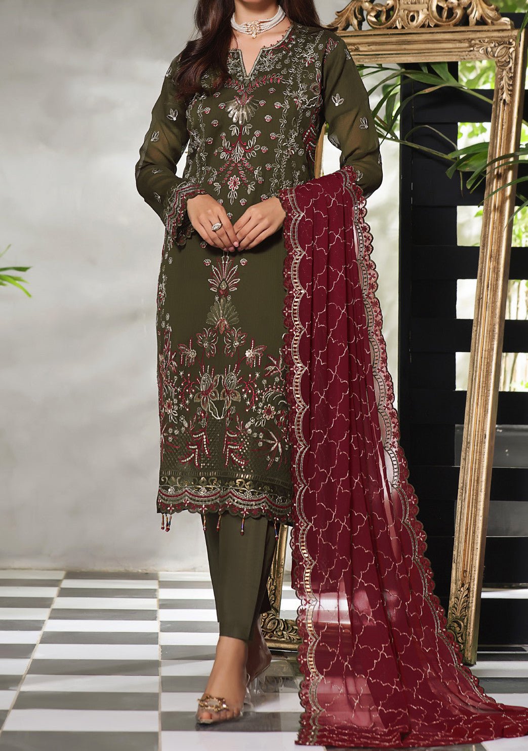 Bin Hameed Ready Made Heavy Embroidered Chiffon Dress - db24767