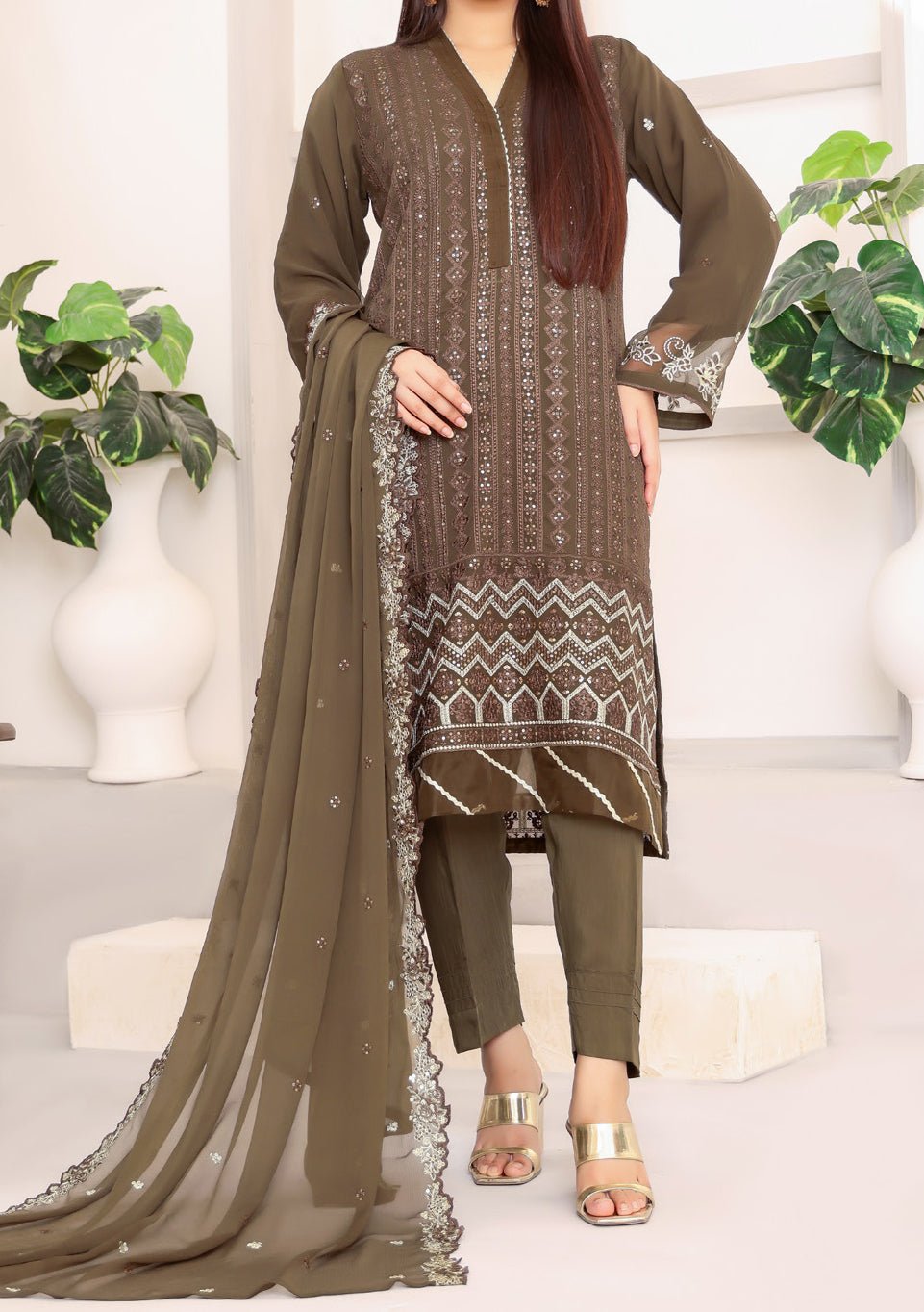 Bin Hameed Ready Made Heavy Embroidered Chiffon Dress - db24871