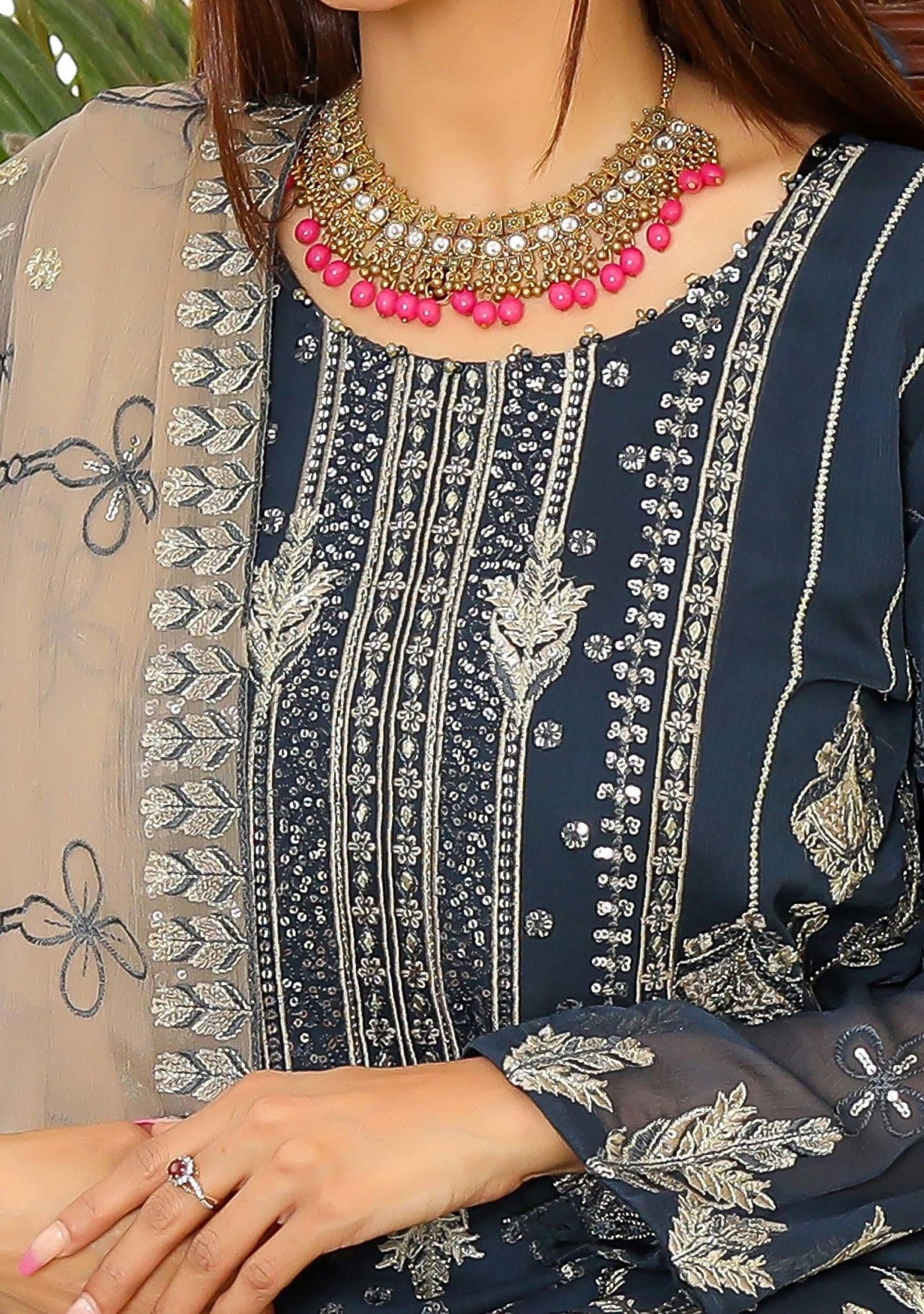 Bin Hameed Ready Made Heavy Embroidered Chiffon Dress - db24600