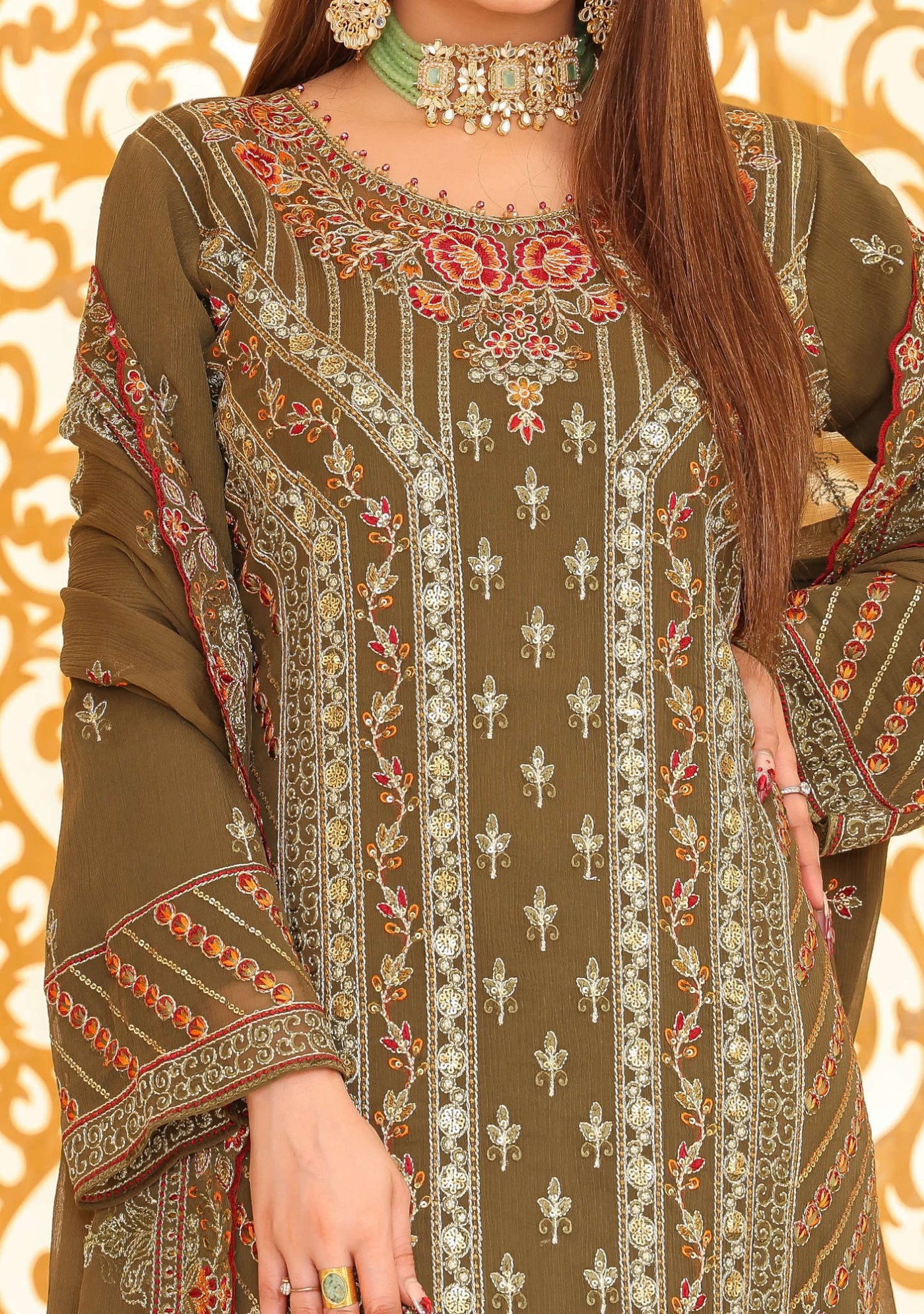 Bin Hameed Ready Made Heavy Embroidered Chiffon Dress - db24675