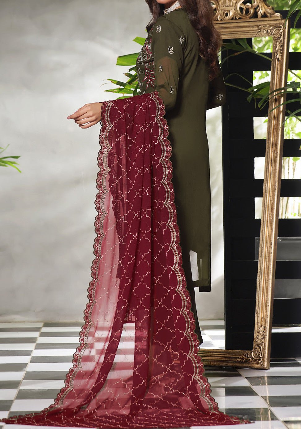 Bin Hameed Ready Made Heavy Embroidered Chiffon Dress - db24767