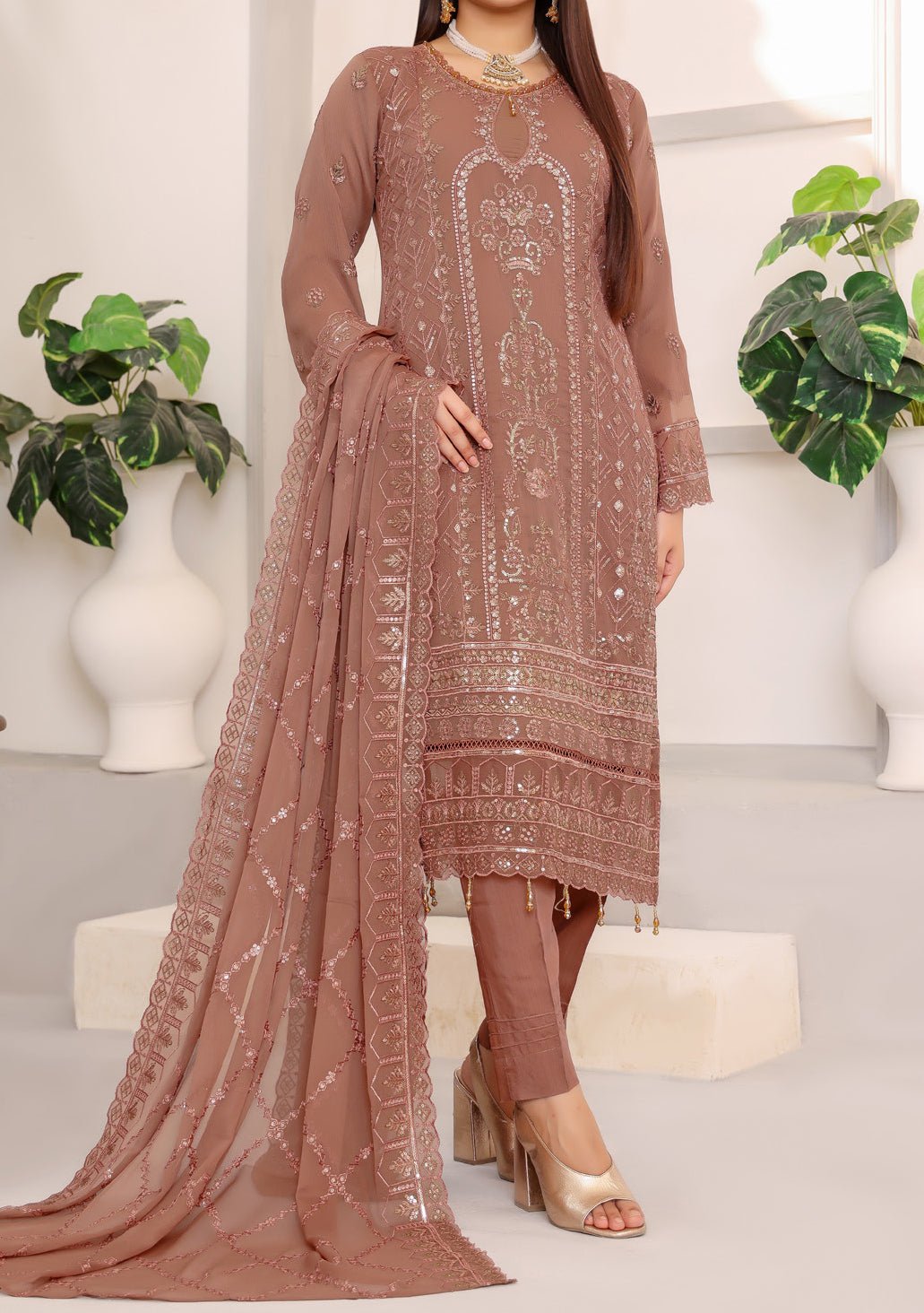 Bin Hameed Ready Made Heavy Embroidered Chiffon Dress - db24869