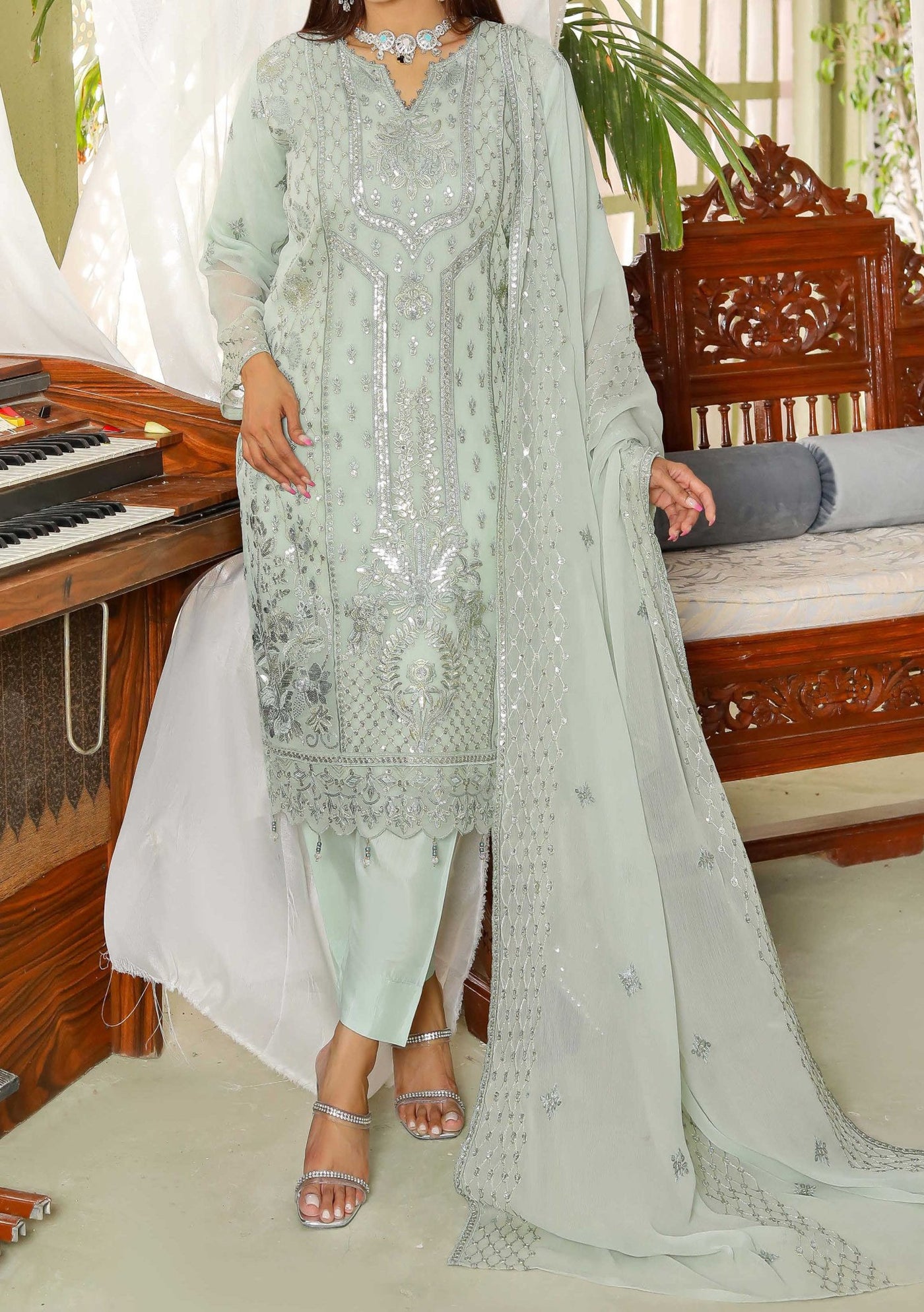 Bin Hameed Ready Made Heavy Embroidered Chiffon Dress - db24607