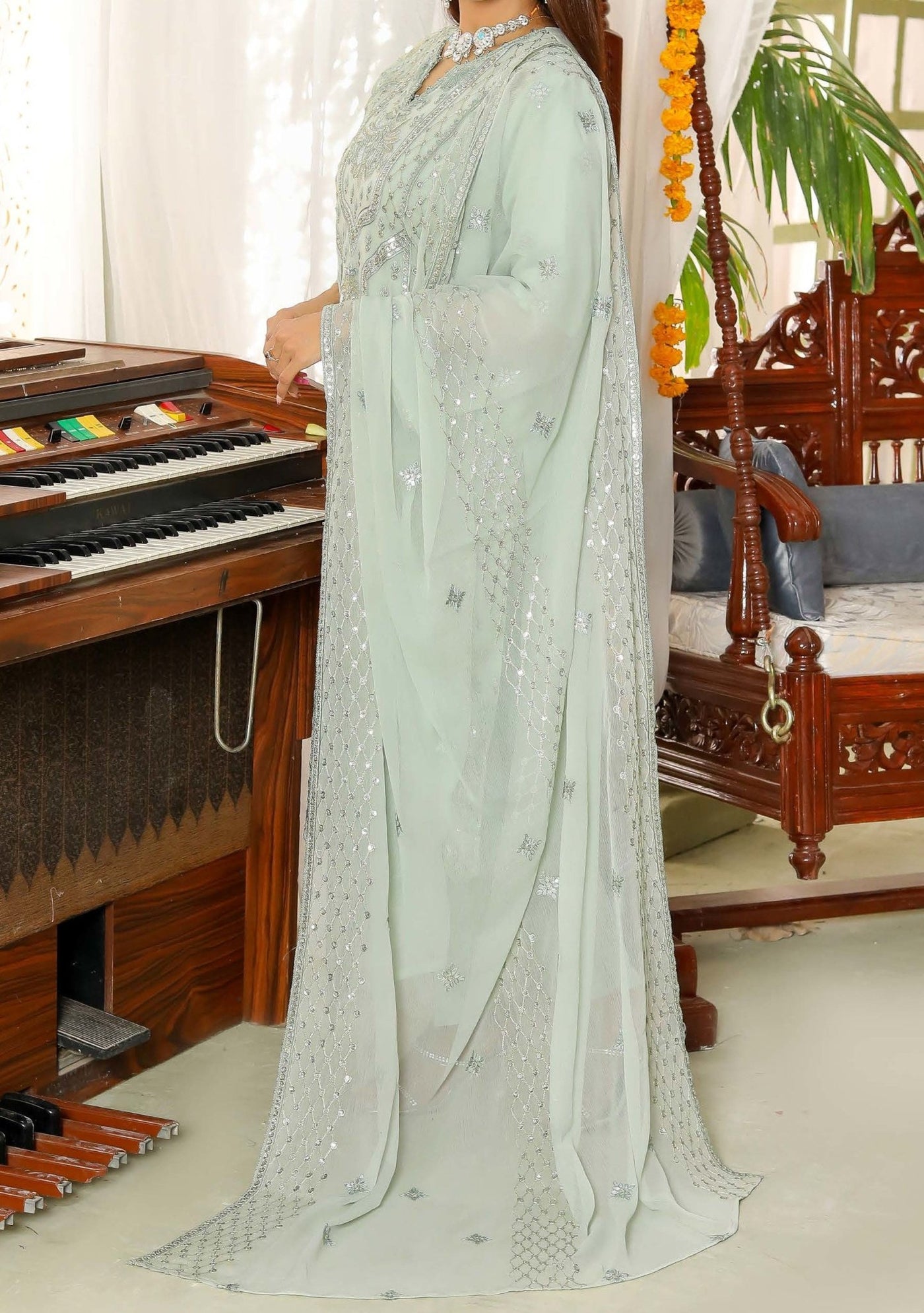 Bin Hameed Ready Made Heavy Embroidered Chiffon Dress - db24607