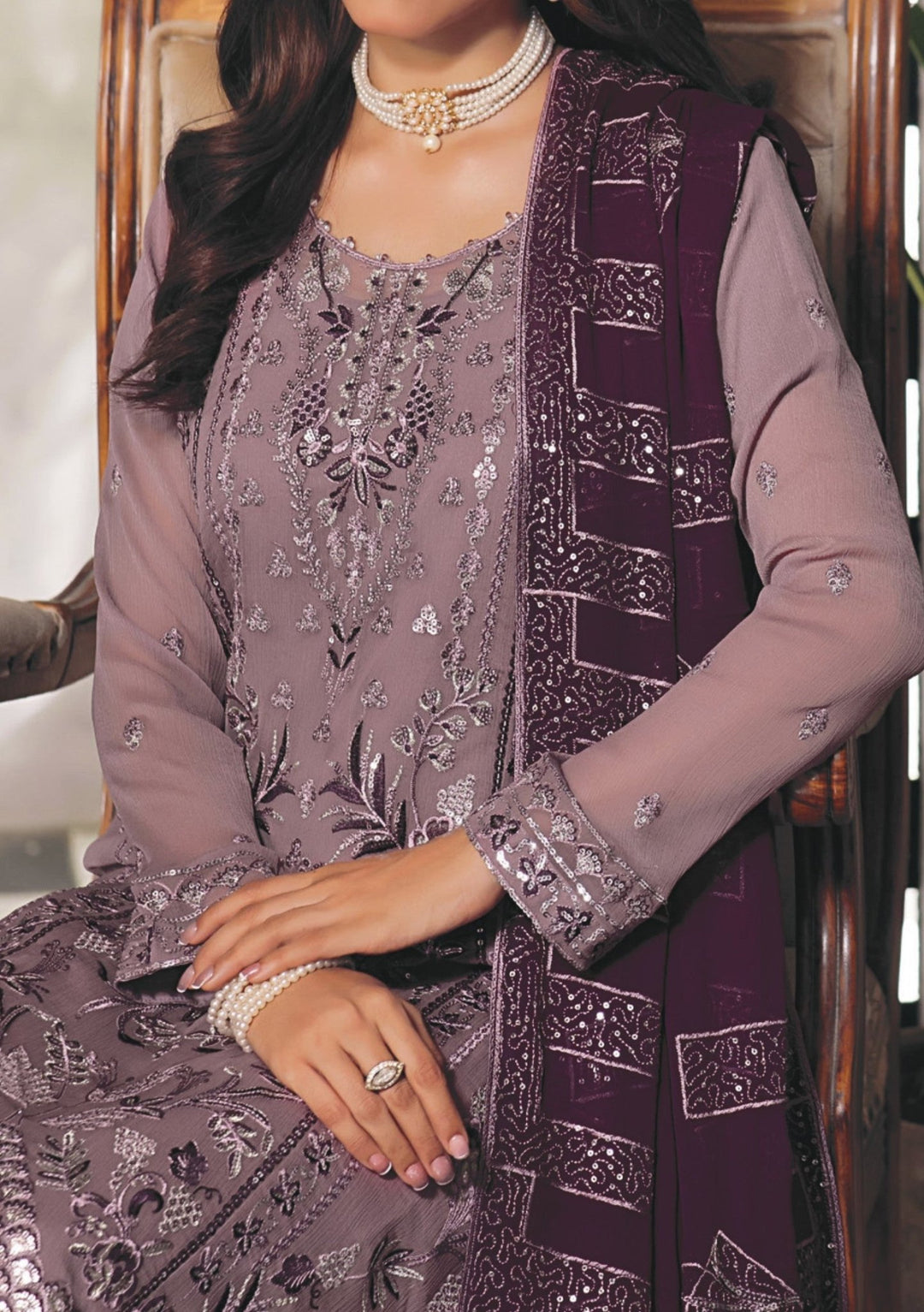 Bin Hameed Ambar Heavy Embroidered Chiffon Dress