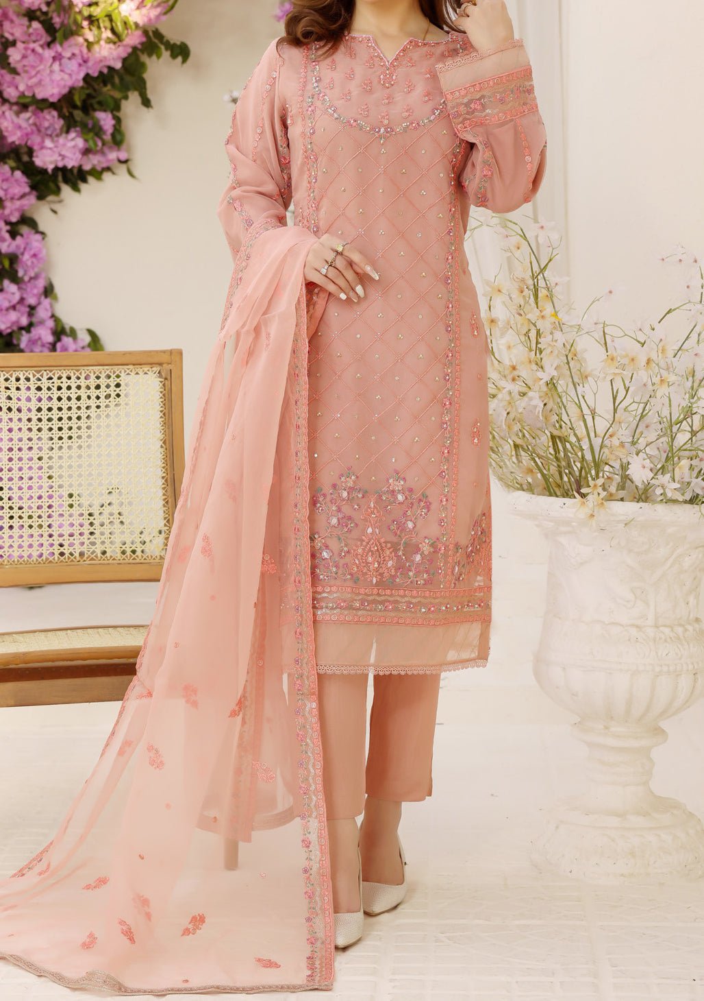 Bin Hameed Ready Made Heavy Embroidered Organza Dress - db24472