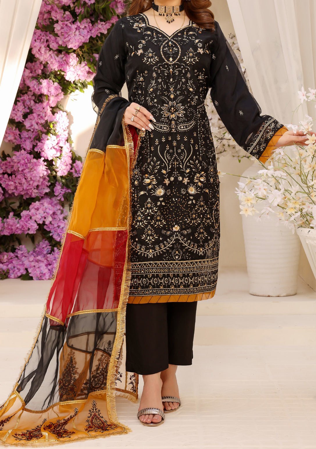 Bin Hameed Ready Made Heavy Embroidered Organza Dress - db24468