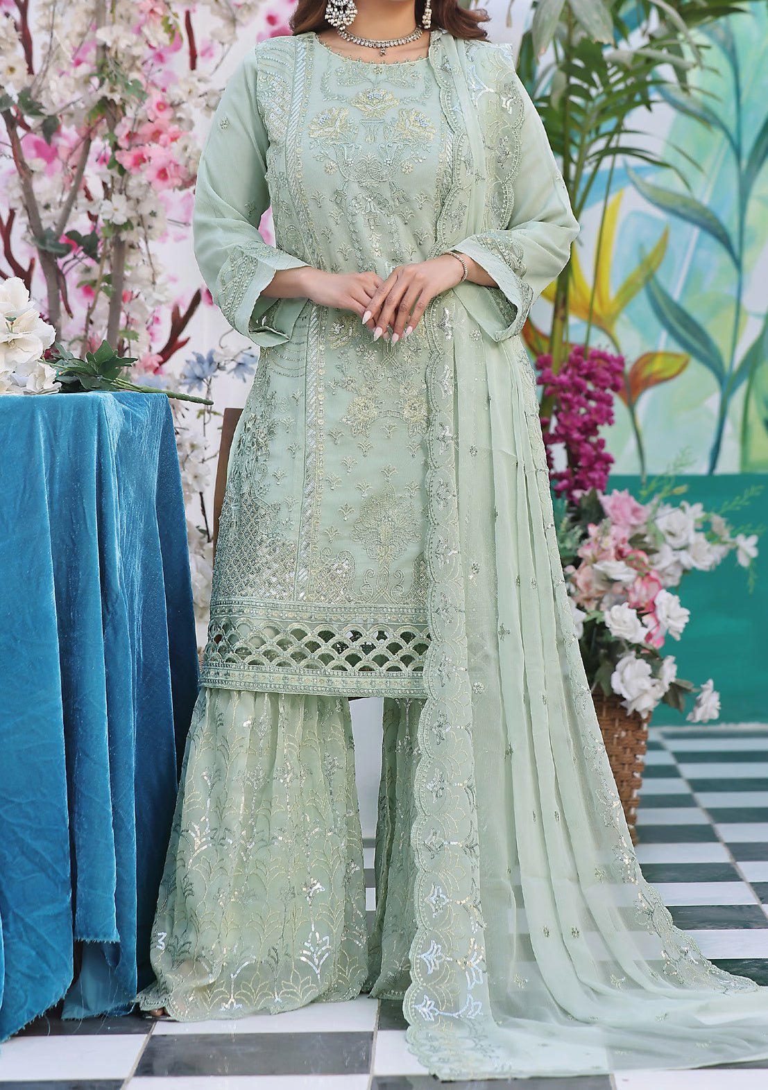 Bin Hameed Ready Made Heavy Embroidered Sharara Dress - db24752