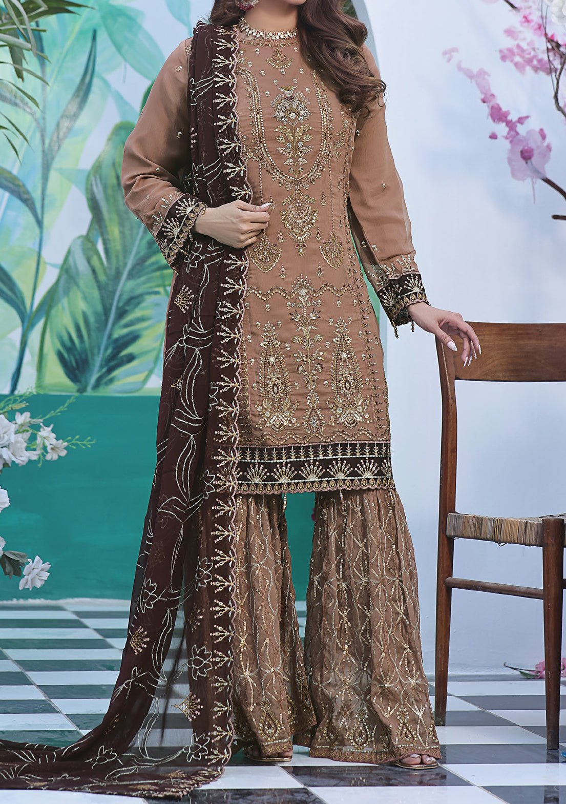 Bin Hameed Ready Made Heavy Embroidered Sharara Dress - db24754