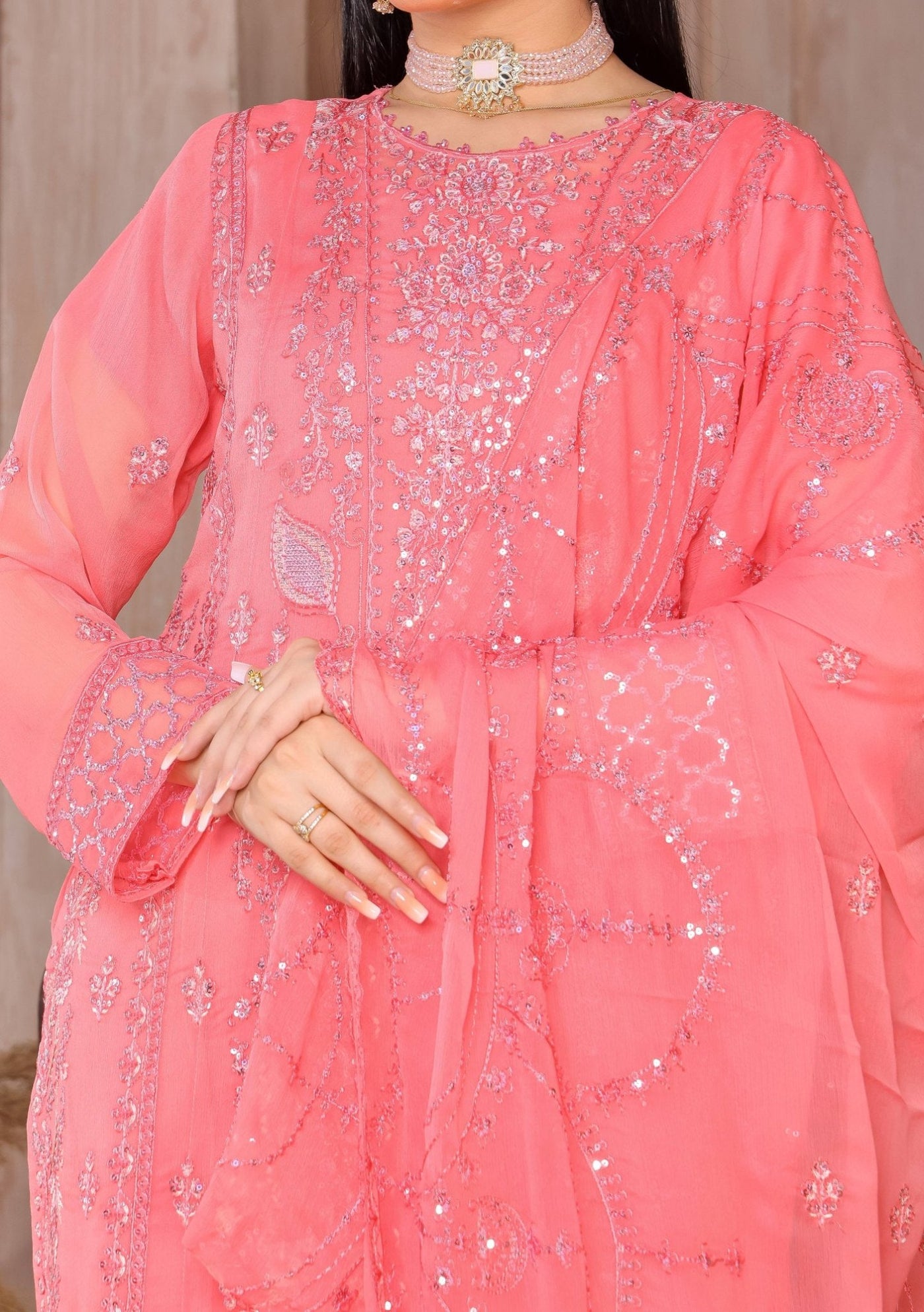 Bin Hameed Tahreem Heavy Embroidered Chiffon Dress - db25571
