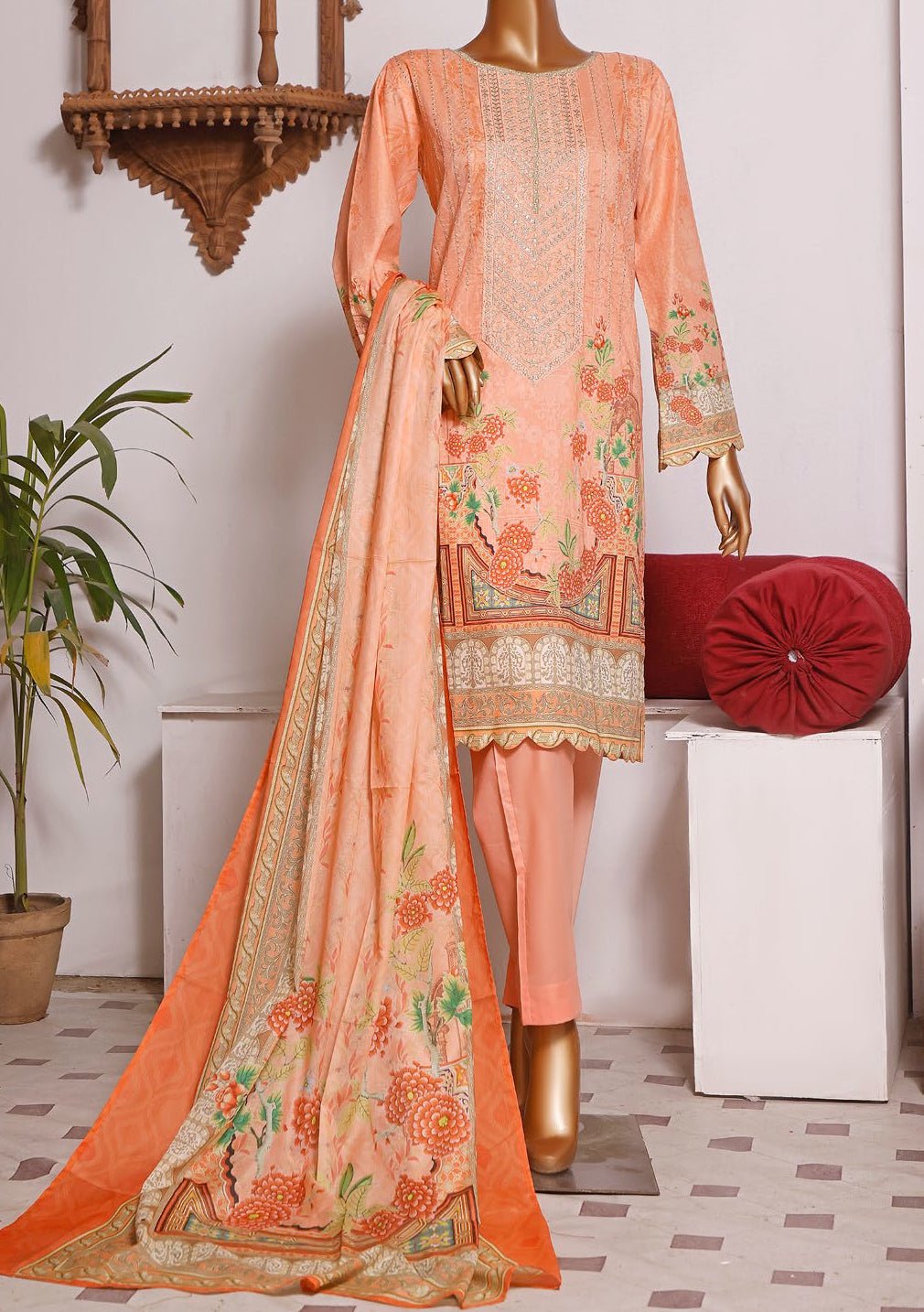 Bin Saeed Embroidered 3 Pieces Ready Made Lawn Dress - db18599
