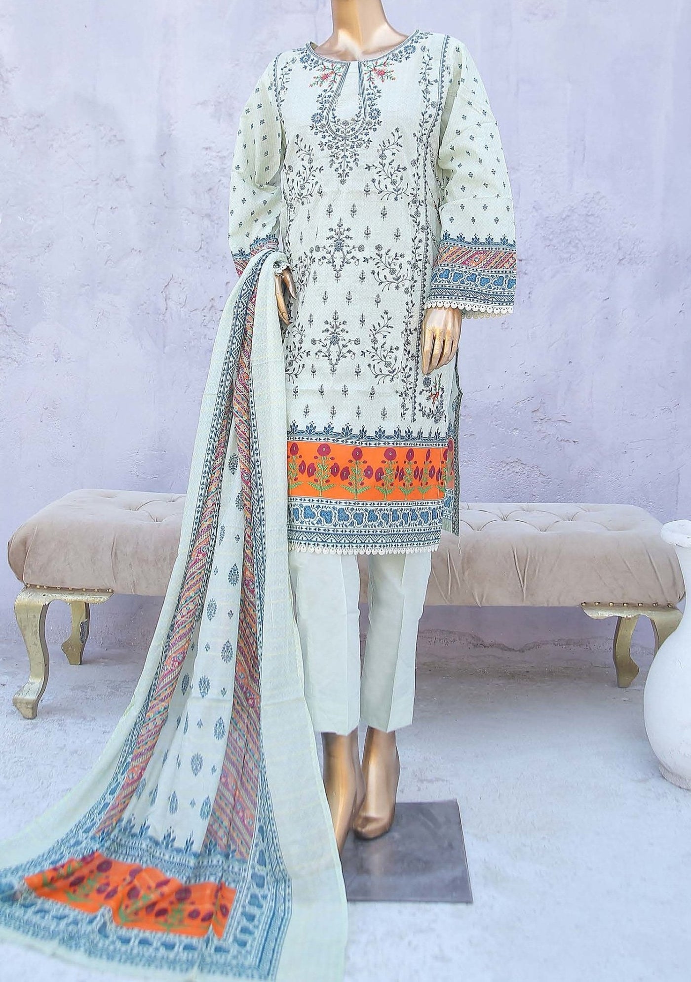 Bin Saeed Ready Made Embroidered Cotton Dress - db24466
