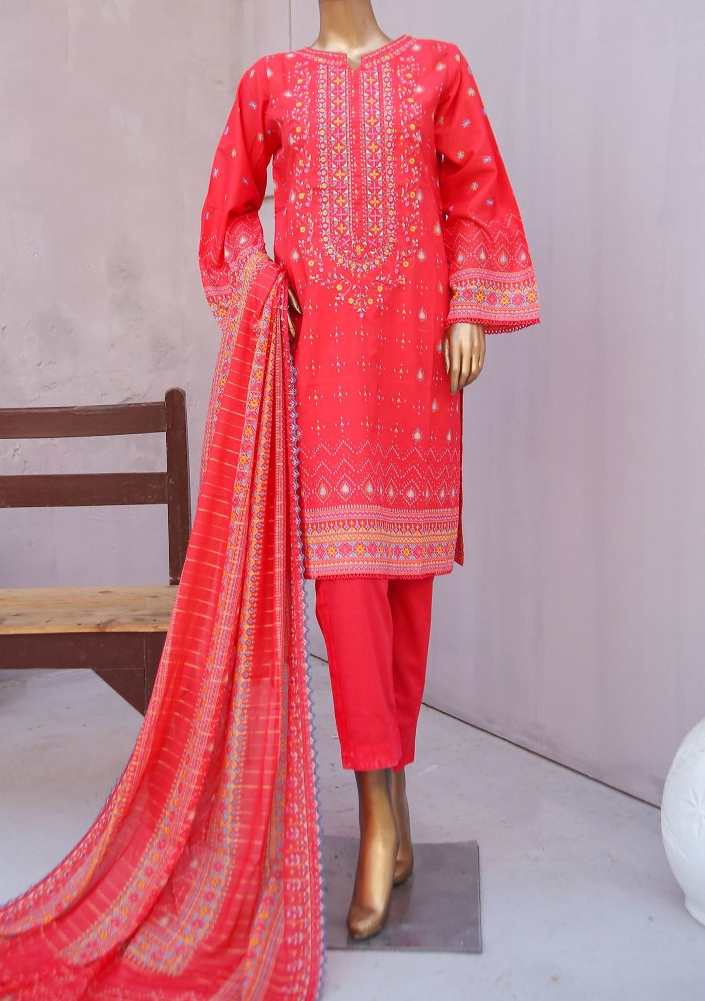 Bin Saeed Ready Made Embroidered Cotton Dress - db24267