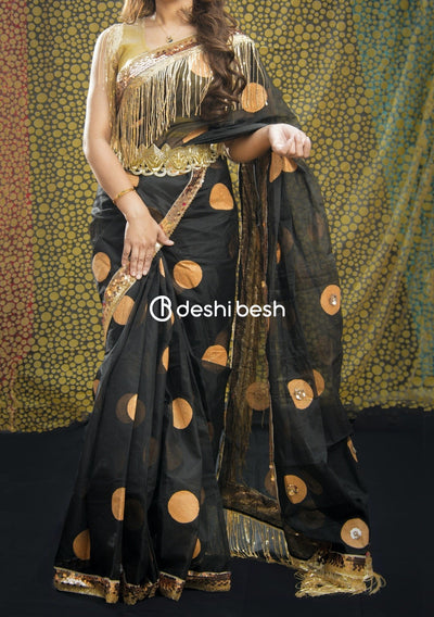 Boutique Designer Block Printed Half Silk Saree: Deshi Besh.