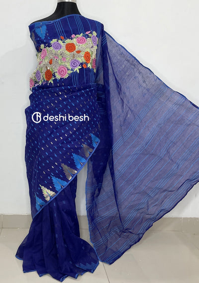 Boutique Designer Embroidered Dhakai Jamdani Saree: Deshi Besh.