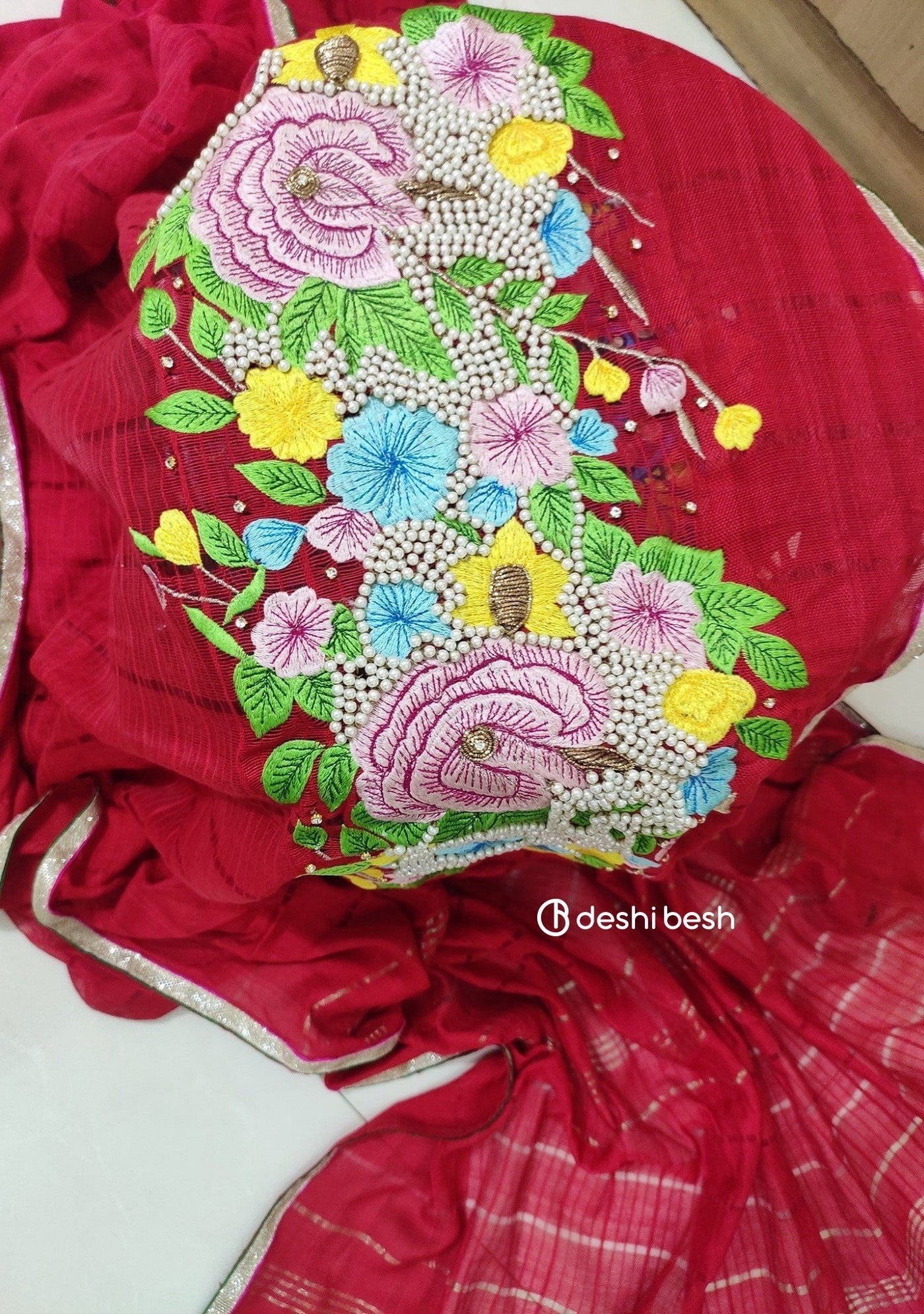 Boutique Designer Embroidered Half Silk Zoom Saree: Deshi Besh.