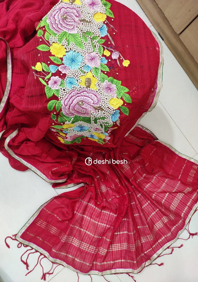 Boutique Designer Embroidered Half Silk Zoom Saree: Deshi Besh.