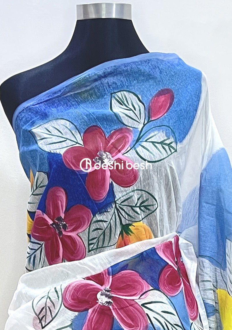 Boutique Designer Hand Painted Mixed Cotton Saree - db17836