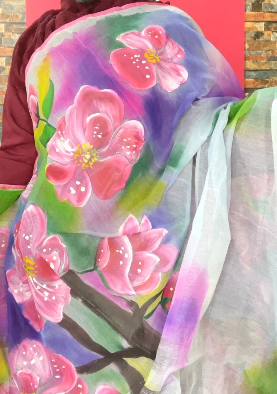 Boutique Designer Hand Painted Muslin Saree - db18939