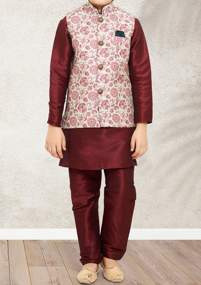 Boy's Party Wear Kurta Pajama With Waistcoat - db21390