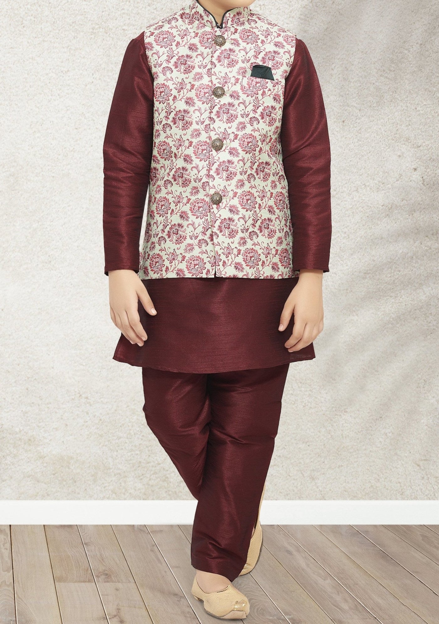 Boy's Party Wear Kurta Pajama With Waistcoat - db21390