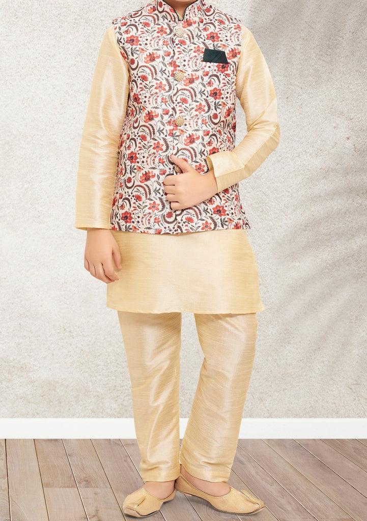 Beige Waistcoat with White Kurta Trouser Set - Menswear - International  Delivery Offered. – Muraqsh