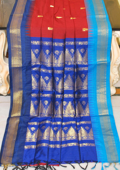 Crowned Temple Ganga Jamuna Gadwal Cotton Saree - db24317