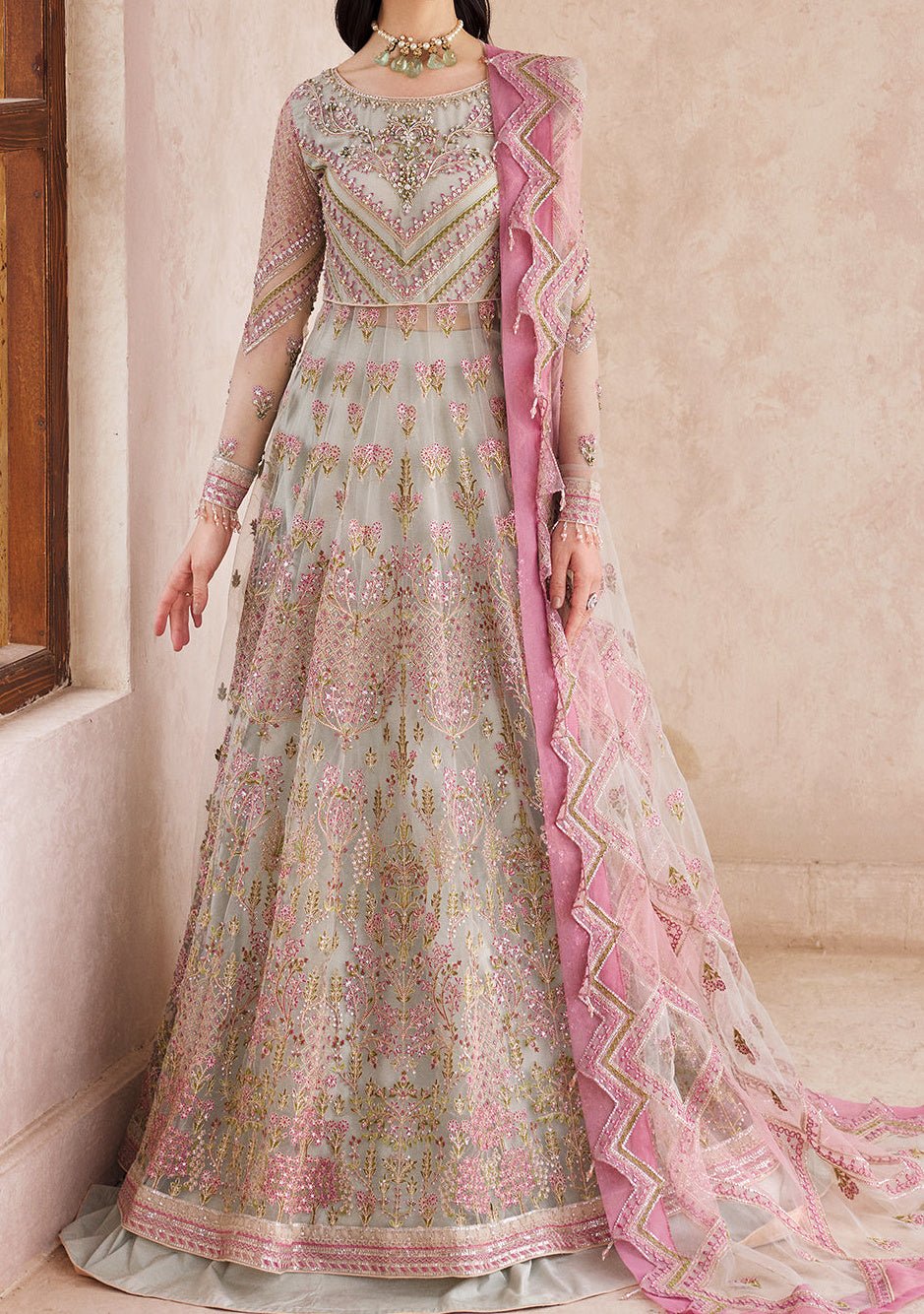 Emaan Adeel Pakistani Luxury Anarkali Net Dress - db22654