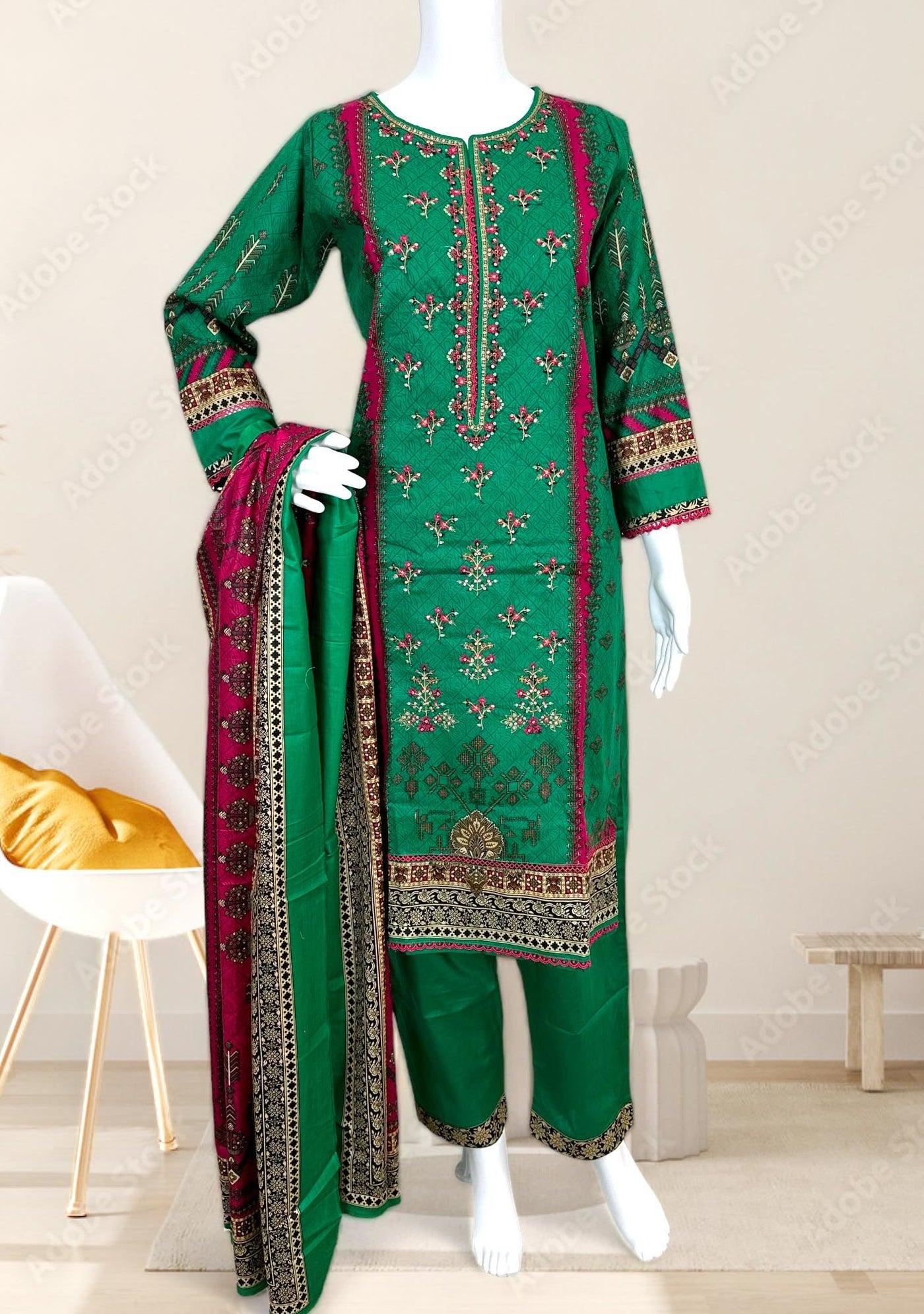 Embroidered 3 Pieces Pakistani Cotton Dress - db24610