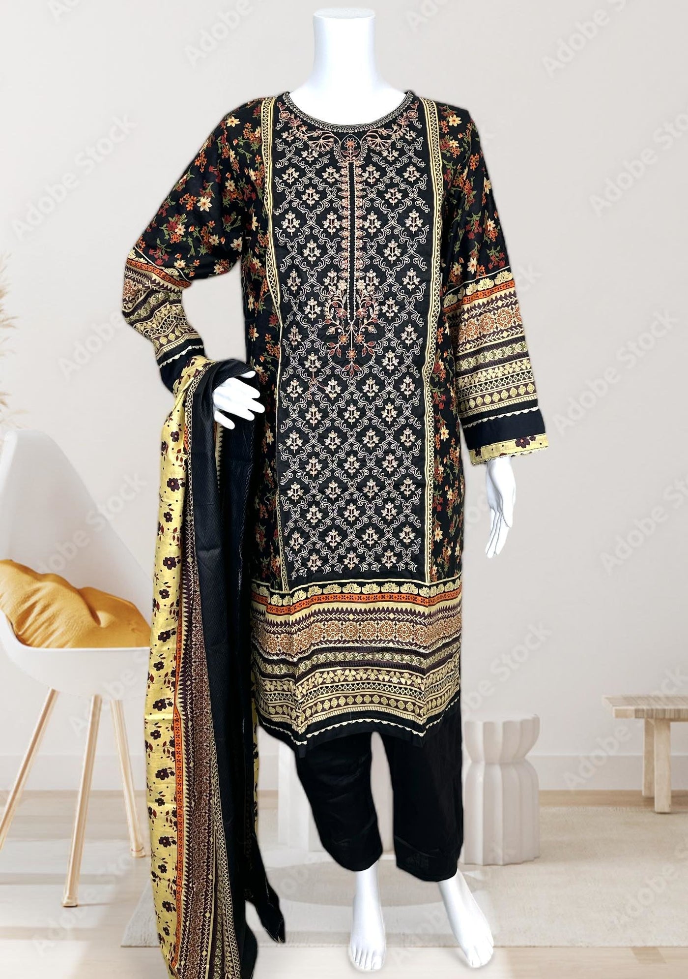 Embroidered 3 Pieces Pakistani Cotton Dress - db25697 Embroidered 3 Pieces Pakistani Cotton Dress - db25697