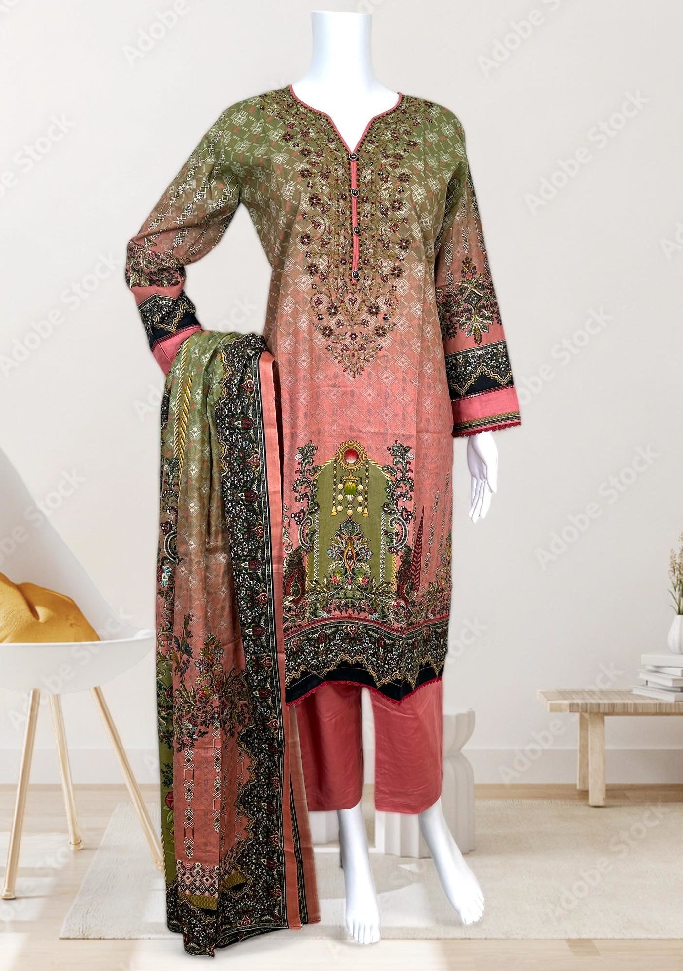 Embroidered 3 Pieces Pakistani Cotton Dress - db24366